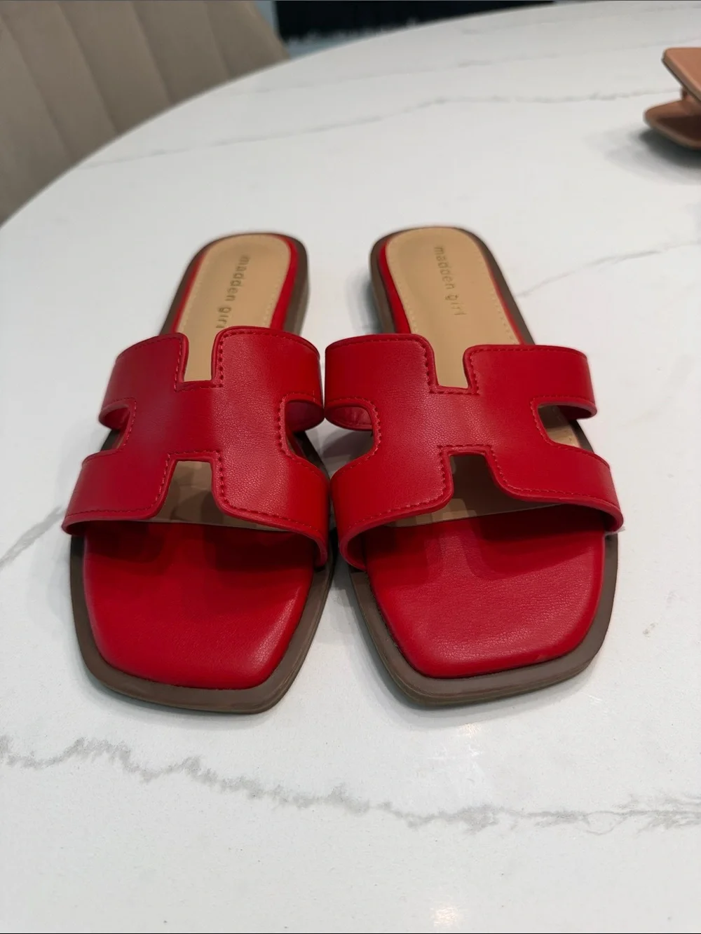 Madden Girl Red Open-Toe Slide Sandals - Picture 1 of 4